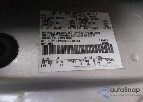 2003 Lincoln Navigator from USA, damaged, VIN 5LMFU28R43LJ18741